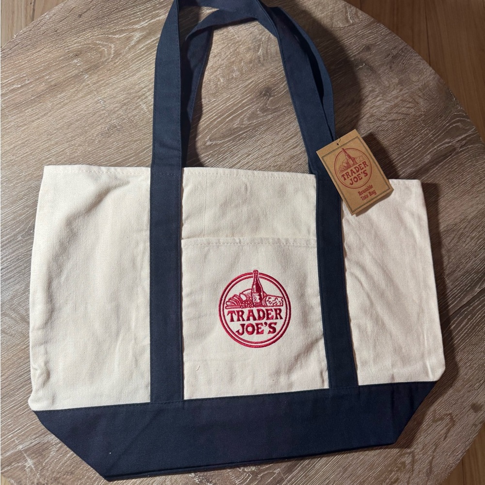 Trader Joe's Large  Cream and Blue Tote Bag. Sold out